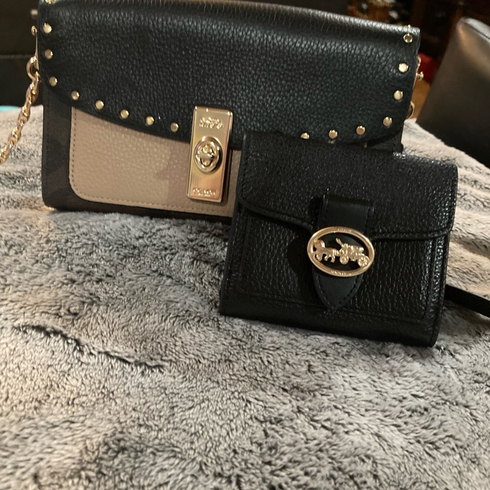 Coach 1941 lane snakeskin color block with rivets crossbody bag and jade wallet